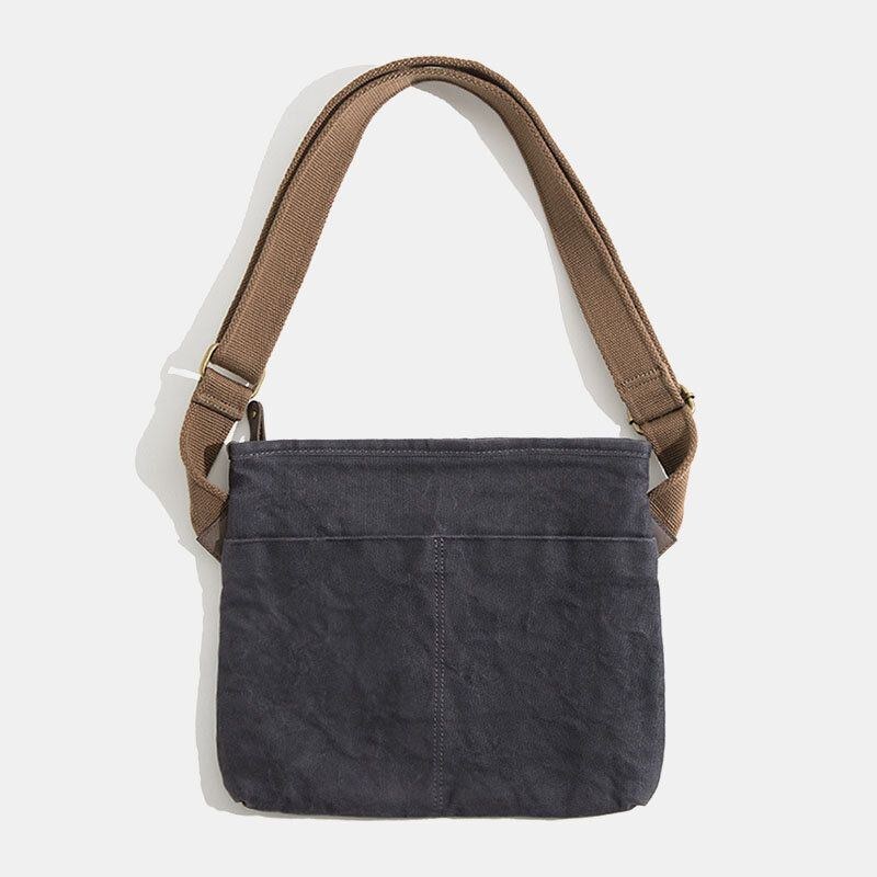 Herre Simple Oil Wax Canvas Messenger Bag Vandtæt Forstærket Polyester Webbing Crossbody Bag Skuldertaske