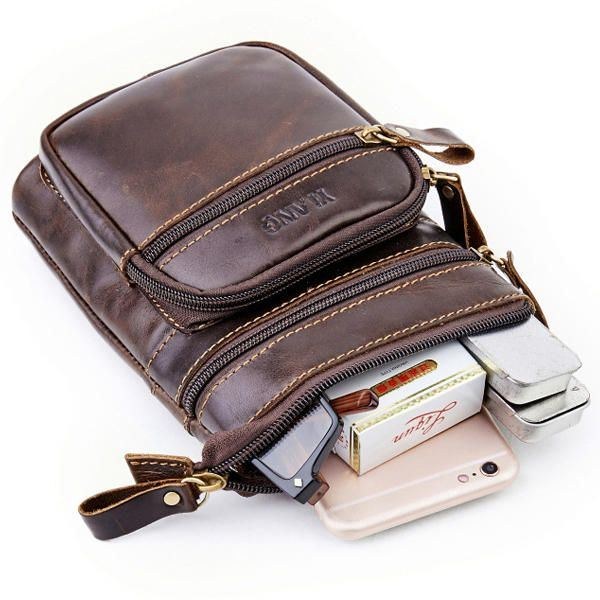 Herre Telefontaske Multifunktion Oil Wax Crossbody Taske Taljetaske