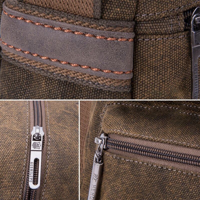 Herre Thicken Canvas Multi-pocket Crossbody Skuldertaske Med Stor Kapacitet Ryg Anti-tyveri Lomme Håndtaske