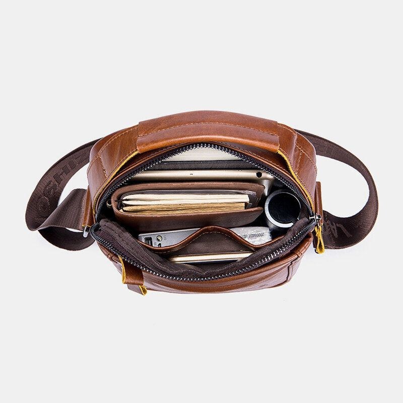 Herre Vintage Ægte Læder Multifunktion Slidstærk Crossbody Taske Casual Skuldertaske