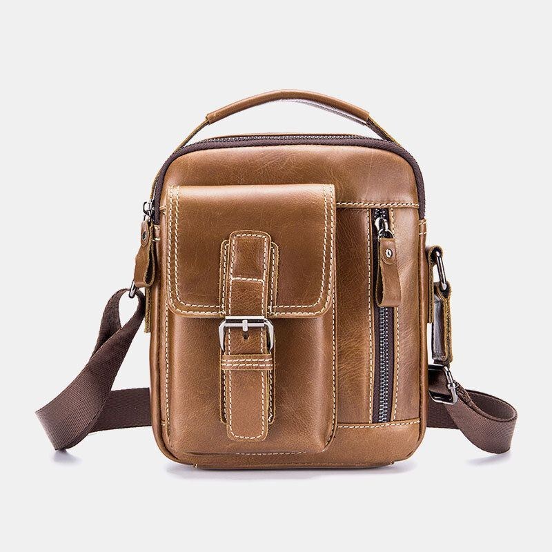 Herre Vintage Ægte Læder Slidfast Multifunktions Crossbody Taske Casual Skuldertaske