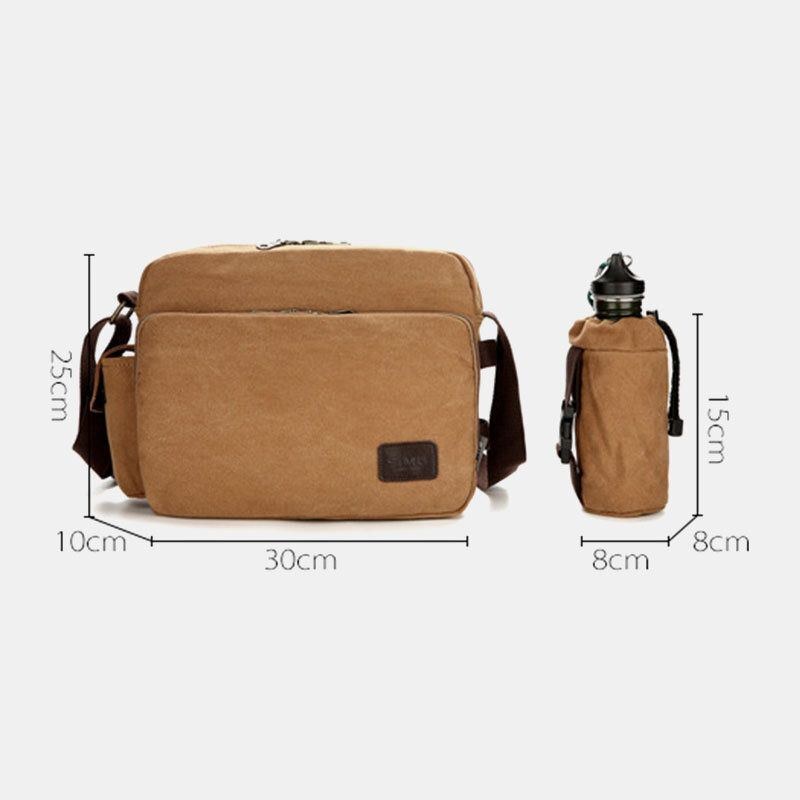 Herre Vintage Canvas Stor Kapacitet Multifunktion Vandflaske Lomme Crossbody Taske Casual Skuldertaske