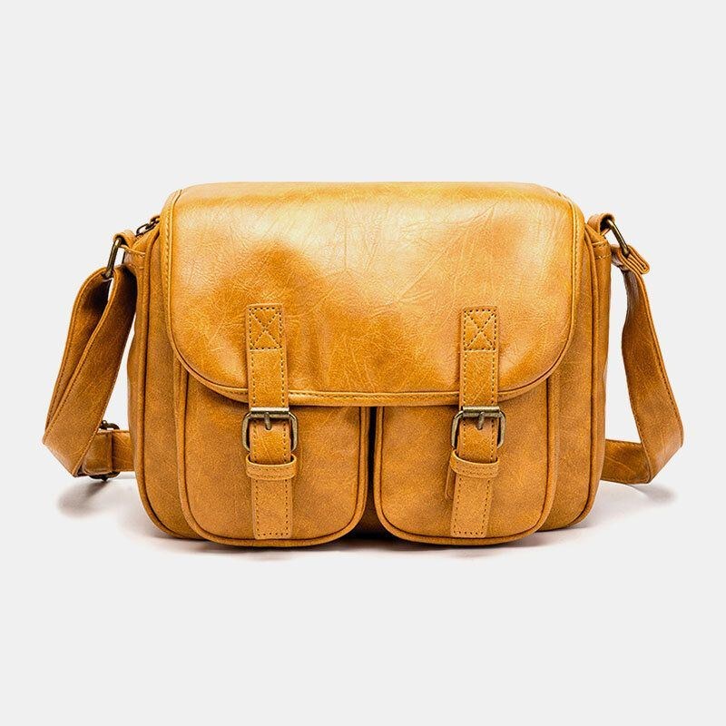 Herre Vintage Vandtæt Multi-lommer Flap-over Imiteret Læder Crossbody Taske