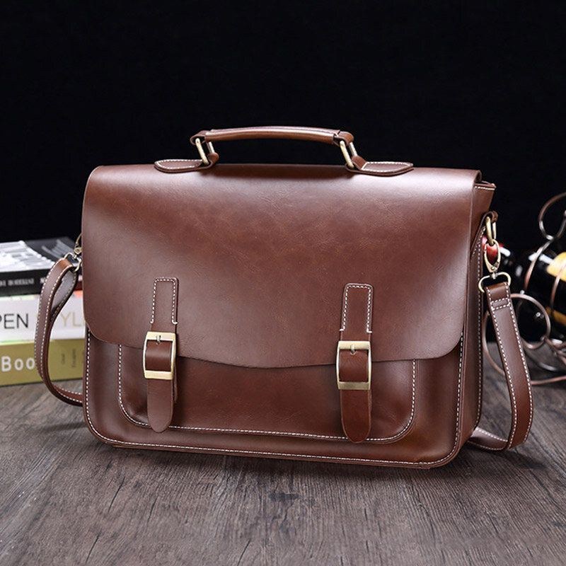 Herre Vintage Vandtæt Slidfast Faux Laether Business Briefcase Crossbody Skuldertaske