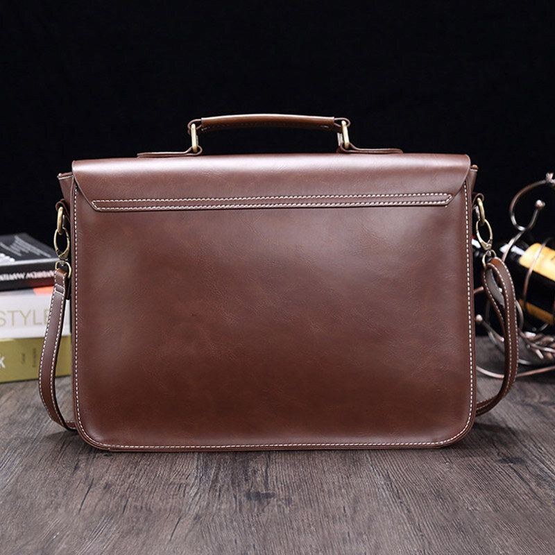 Herre Vintage Vandtæt Slidfast Faux Laether Business Briefcase Crossbody Skuldertaske