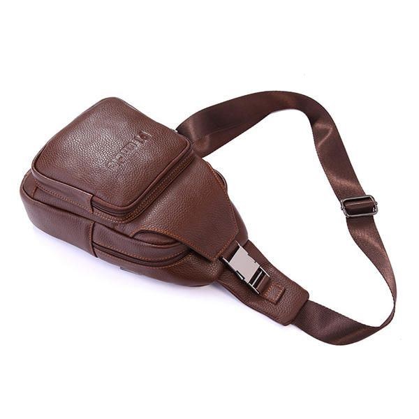 Retro Mænd Casual Outdoor Sport Brysttaske I Ægte Læder Crossbody-taske