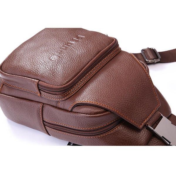 Retro Mænd Casual Outdoor Sport Brysttaske I Ægte Læder Crossbody-taske