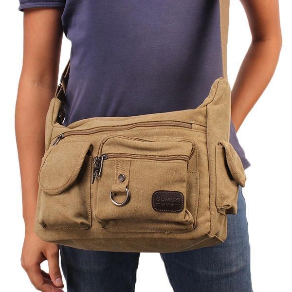 Stor Kapacitet Mænd Casual Canvas Skulder Taske Rejse Crossbody Taske