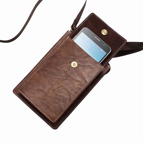 Vintage Afslappet Dobbelt Lynlås 6 Tommer Telefontaske Crossbody Taske Taljetaske Til Mænd