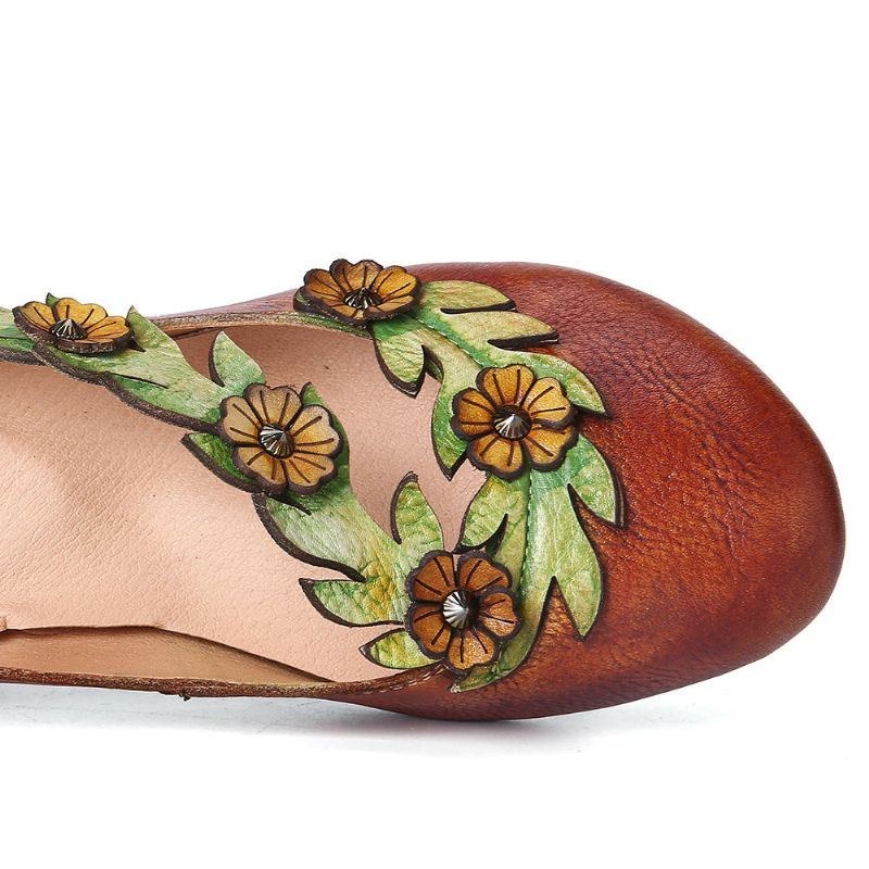 Dame Blomsterdekoration Ægte Læder Slip On Spring Pumps