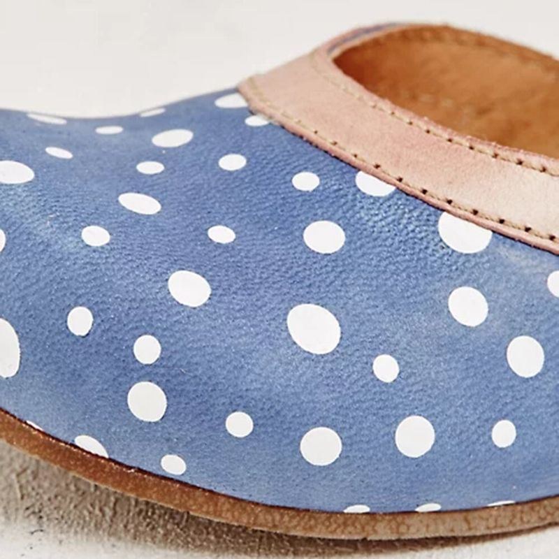 Dame Polka Dot Rund Toe Ankelstrop Blok Hæl Casual Comfy Heels Pumps