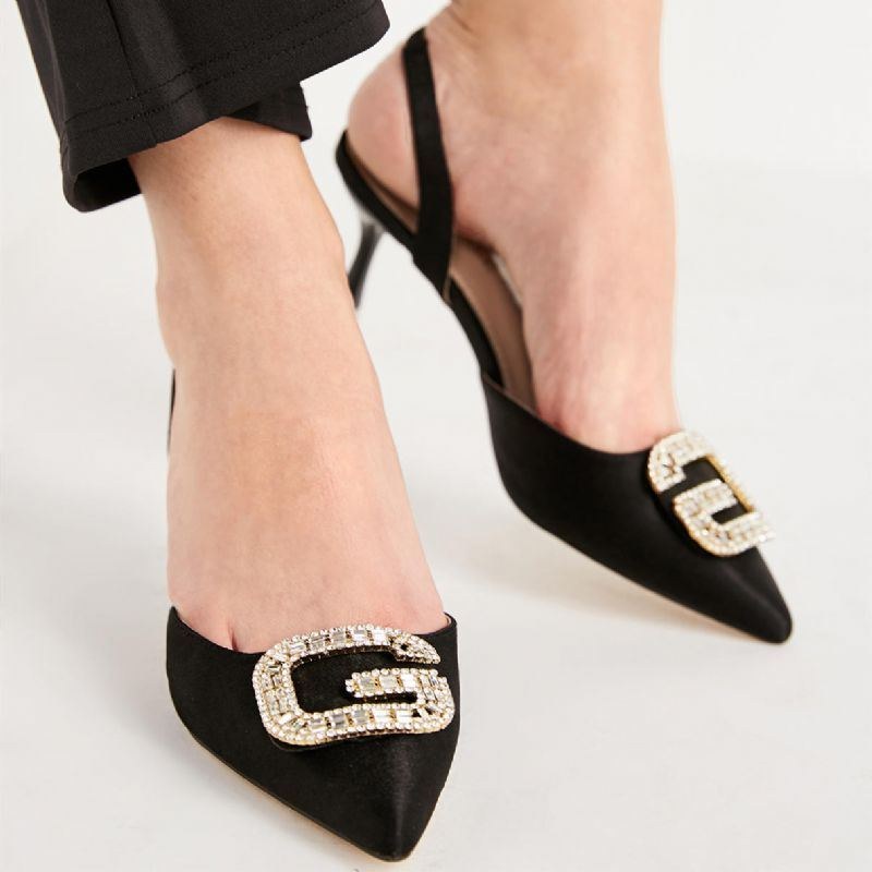 Dame Rhinestone Spidstå Slingback Spænde Fashion Højhælede Pumps