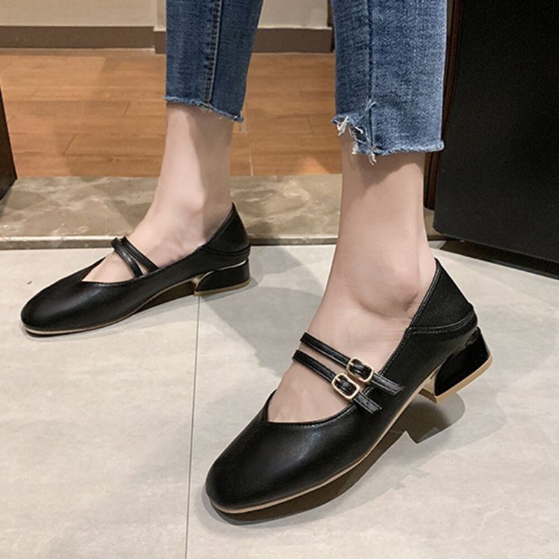 Dame Rund Toe Ensfarvet Blok Hæl Slip On Loafers