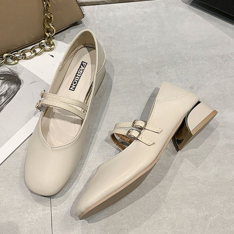 Dame Rund Toe Ensfarvet Blok Hæl Slip On Loafers