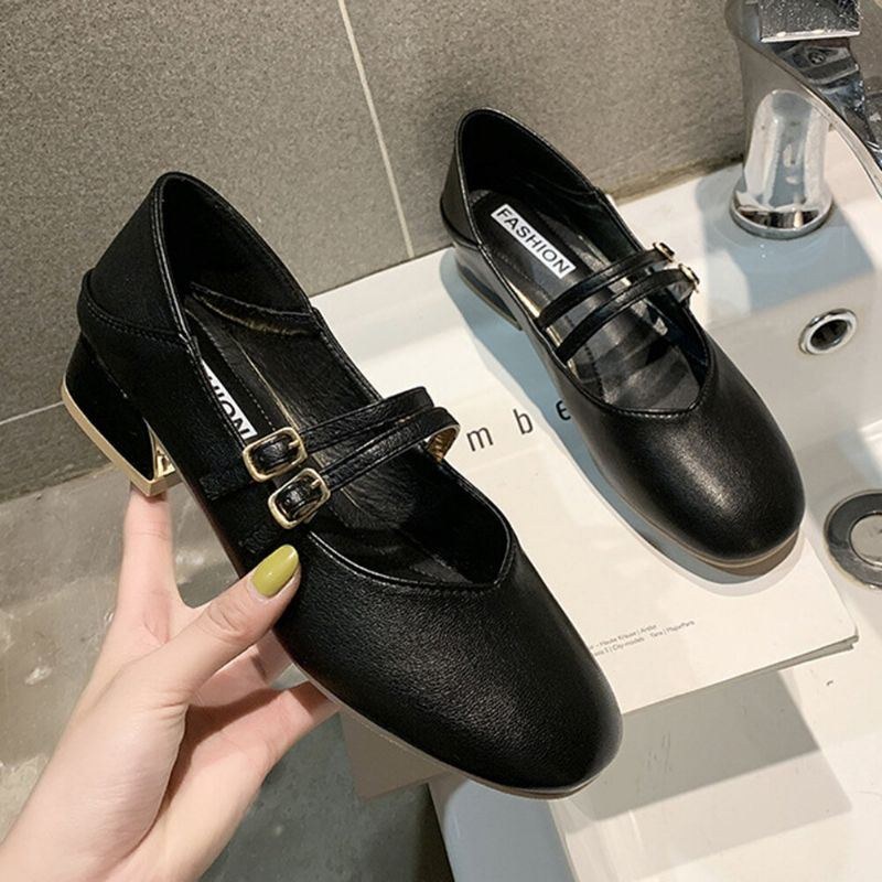 Dame Rund Toe Ensfarvet Blok Hæl Slip On Loafers