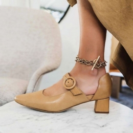 Damer Elegant Spidstå Ensfarvet Ankelspænde Slip On Chunky Heel Pumps