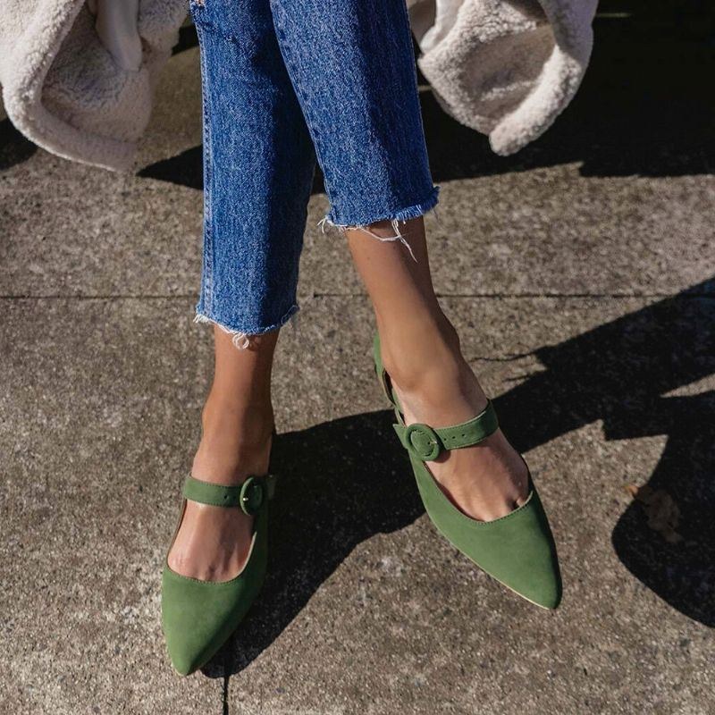 Damer Elegant Spidstå Ensfarvet Ankelspænde Slip On Chunky Heel Pumps