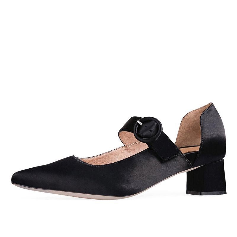 Damer Elegant Spidstå Ensfarvet Ankelspænde Slip On Chunky Heel Pumps