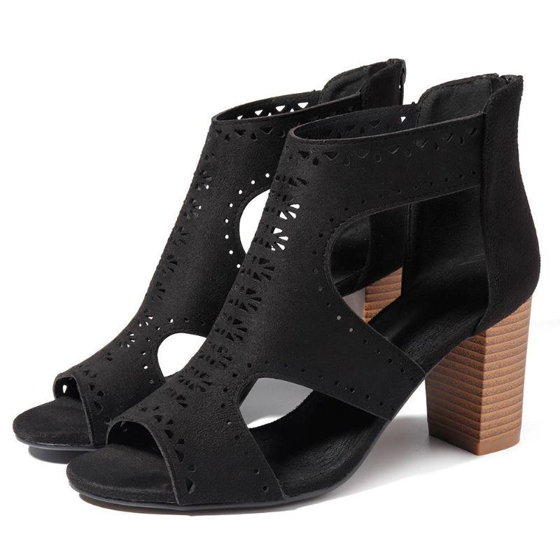 Hollow Out Solid Color Chunky Heel Pumps Til Kvinder